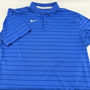 Nike Dri Fit Mens Size M Golf Polo Shirt Blue Stripe Performance Tech